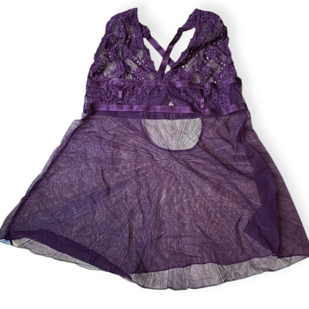 OH LA LA CHERI PARIS Women’s Dark Purple Lace Mesh Babydoll Lingerie Size XXL 2X